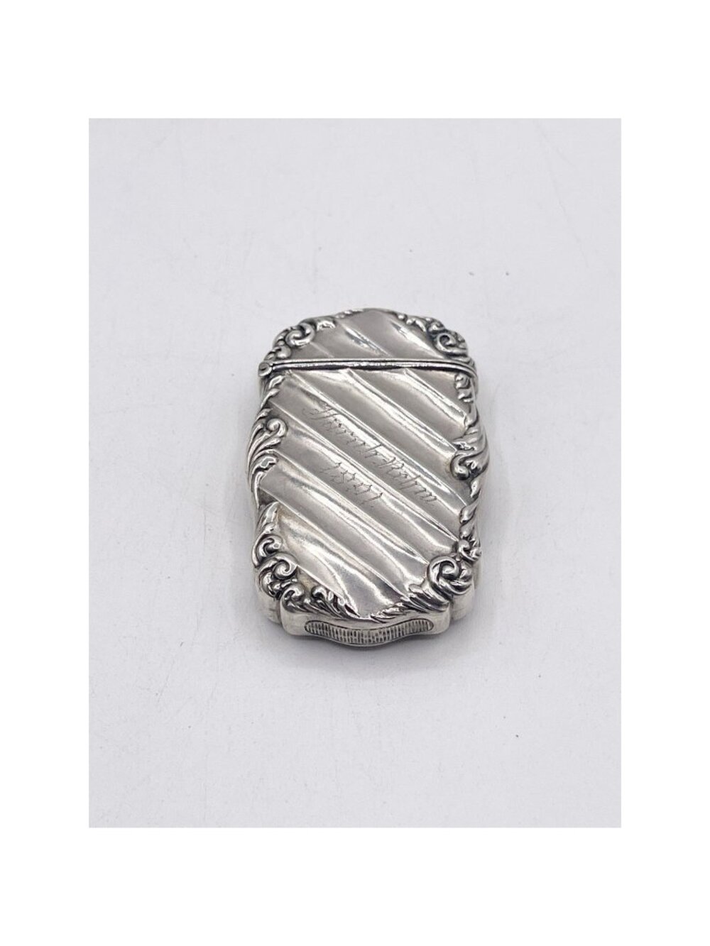 Antique 925 Sterling Silver Vesta Match Safe Case Engraved Monogramed